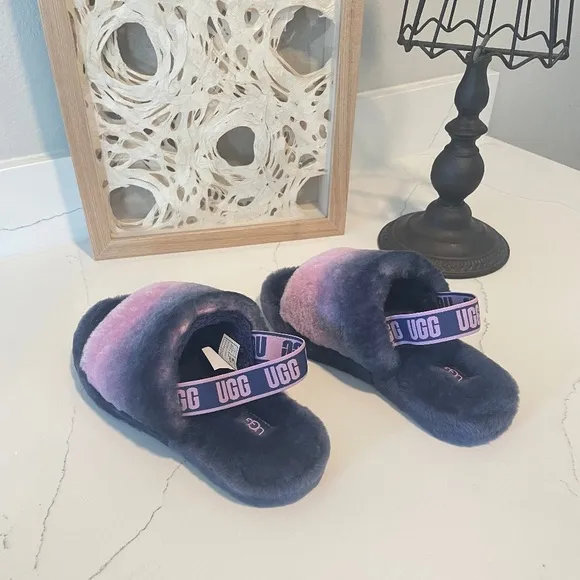 🛍️ Buy 2, Get 1 FREE✨UGG | NWOT Fluff Yeah Slide Gradient Ombre Real Fur Slides