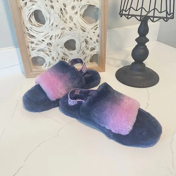 🛍️ Buy 2, Get 1 FREE✨UGG | NWOT Fluff Yeah Slide Gradient Ombre Real Fur Slides