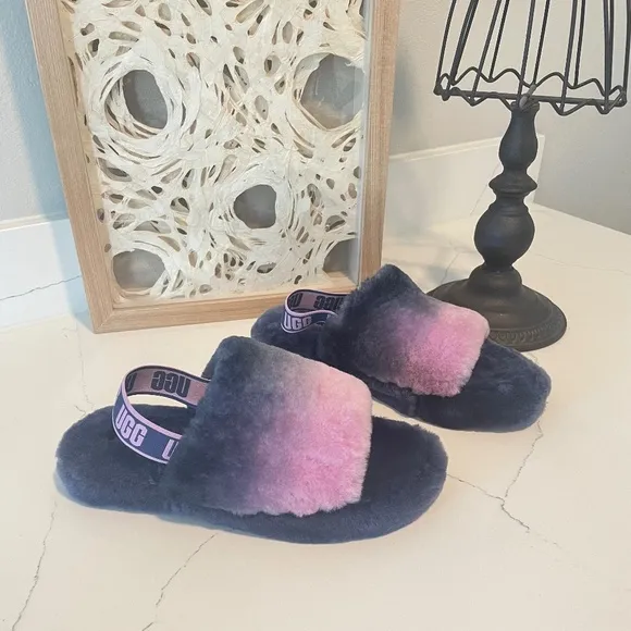 🛍️ Buy 2, Get 1 FREE✨UGG | NWOT Fluff Yeah Slide Gradient Ombre Real Fur Slides