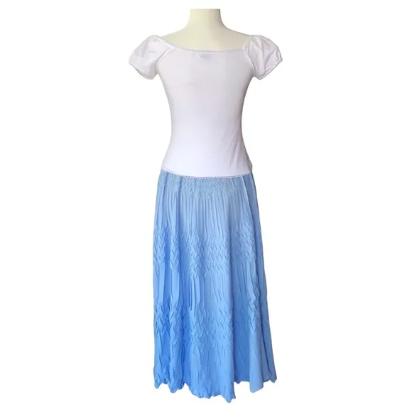 _ NEW Komarov sky blue crinkled plissé maxi skirt fm Nordstrom, Fits S-L