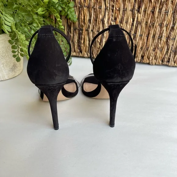 -SCHUTZ black suede Ankle strap clear strap On top Sandal Size  6.5 womens