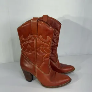 🌪️ town and country Brown quilted heeled western boots pointed toe