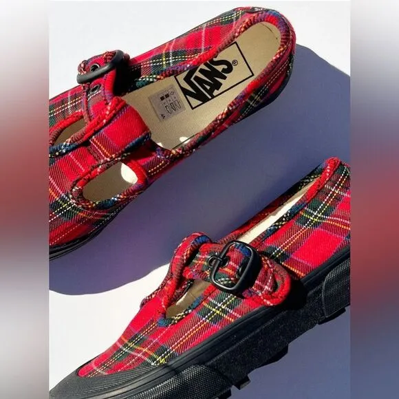 🔥 VANS STYLE 93 PLAID MARY JANE SNEAKER IN PLAID RED/BLACK Size 4.5 Men 6 Women