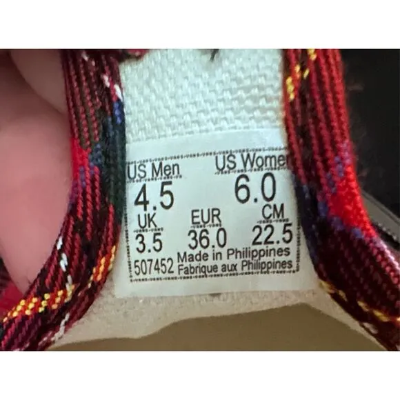 🔥 VANS STYLE 93 PLAID MARY JANE SNEAKER IN PLAID RED/BLACK Size 4.5 Men 6 Women