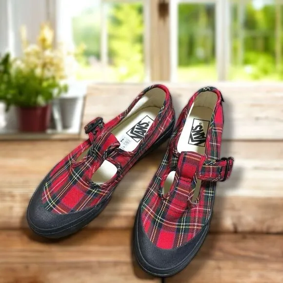 🔥 VANS STYLE 93 PLAID MARY JANE SNEAKER IN PLAID RED/BLACK Size 4.5 Men 6 Women