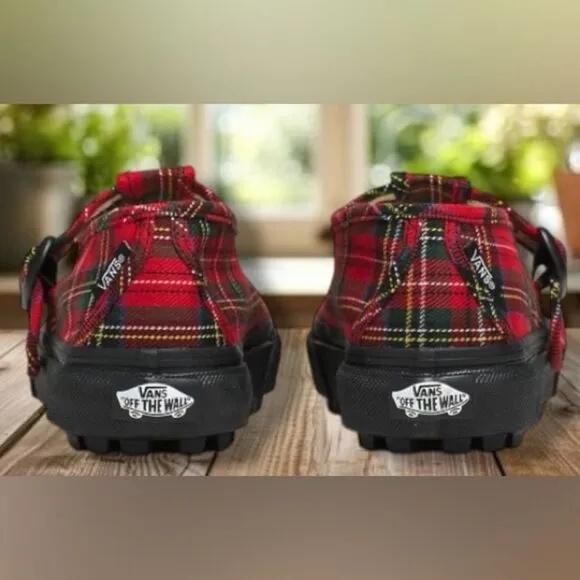 🔥 VANS STYLE 93 PLAID MARY JANE SNEAKER IN PLAID RED/BLACK Size 4.5 Men 6 Women