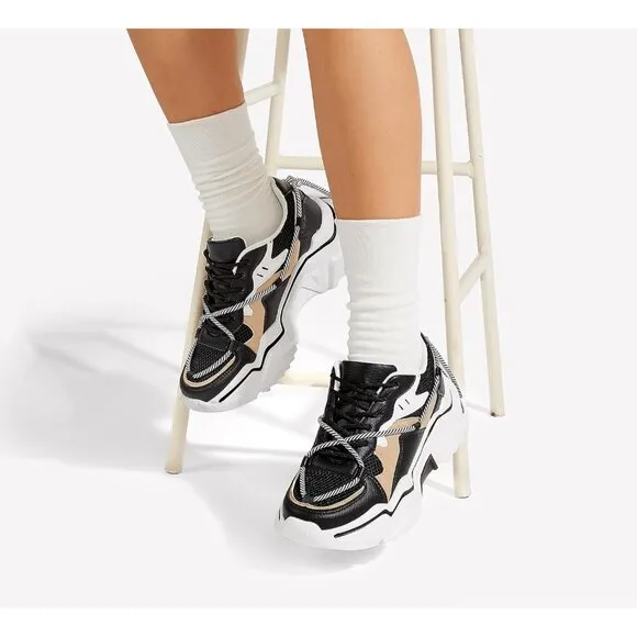 ✨ Women's Black Fashion Sneakers Retro Stylish Cute Chunky Dad Walking Shoes
