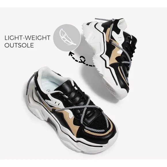 ✨ Women's Black Fashion Sneakers Retro Stylish Cute Chunky Dad Walking Shoes