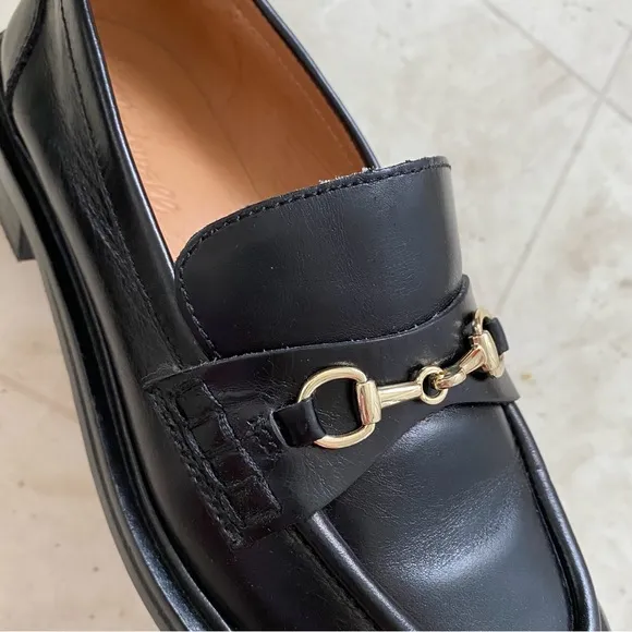 $158 Madewell The Vernon Bit Gold Hardware Loafers in Black Leather Size 6.5