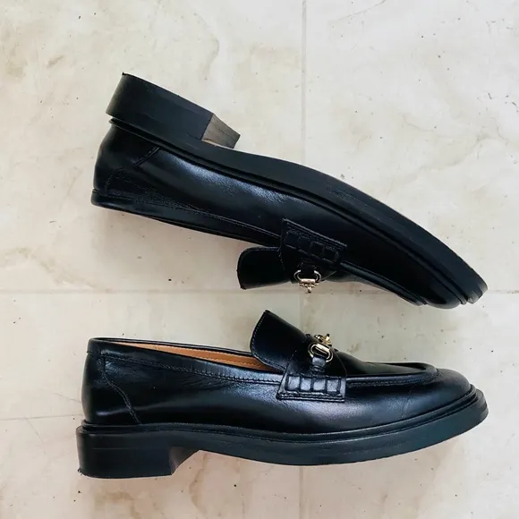 $158 Madewell The Vernon Bit Gold Hardware Loafers in Black Leather Size 6.5