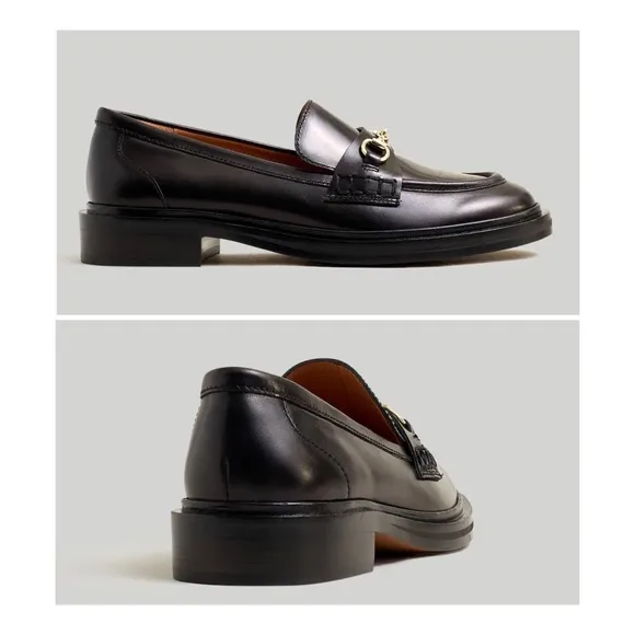 $158 Madewell The Vernon Bit Gold Hardware Loafers in Black Leather Size 6.5
