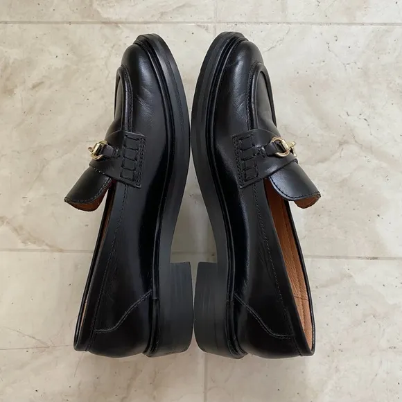 $158 Madewell The Vernon Bit Gold Hardware Loafers in Black Leather Size 6.5