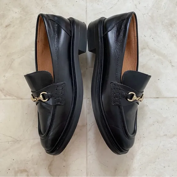 $158 Madewell The Vernon Bit Gold Hardware Loafers in Black Leather Size 6.5