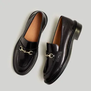 $158 Madewell The Vernon Bit Gold Hardware Loafers in Black Leather Size 6.5