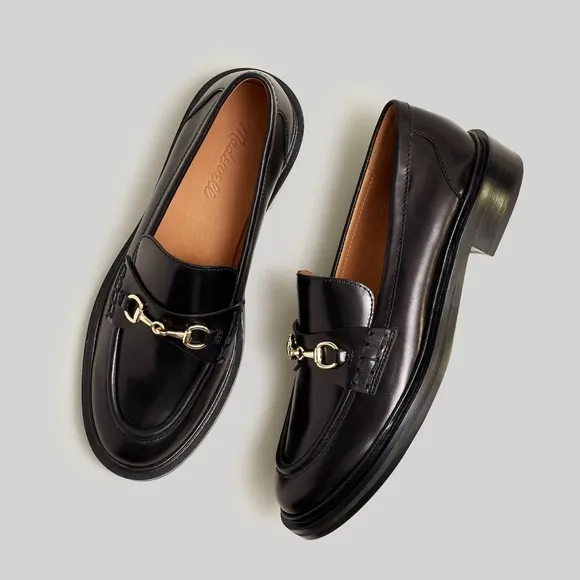 $158 Madewell The Vernon Bit Gold Hardware Loafers in Black Leather Size 6.5