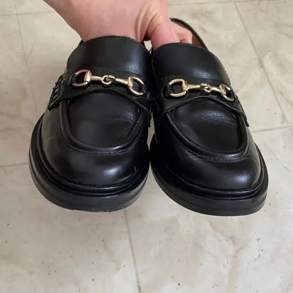 $158 Madewell The Vernon Bit Gold Hardware Loafers in Black Leather Size 6.5