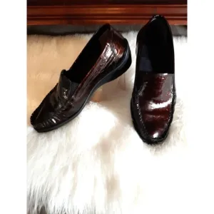 1803 Women's Size 9.5 Burgundy Bronze Patent Leather Slip-On Loafers