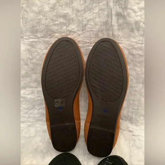 2 Rothy's The Flat Round Toe Slip On Shoes One Black &amp; One Fawn Women's Sz. 7.5​
