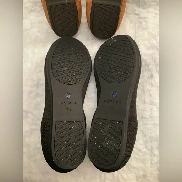 2 Rothy's The Flat Round Toe Slip On Shoes One Black &amp; One Fawn Women's Sz. 7.5​