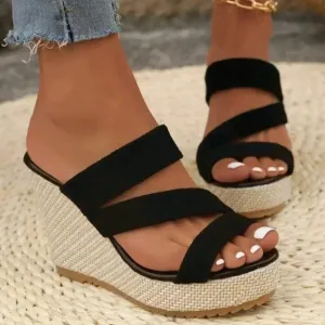 2024 New Style Cross Suede Thick Heeled Women Daily Versatile Sandals!