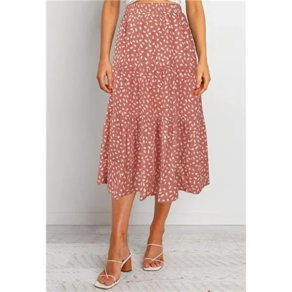 A-LINE Swing Midi Skirts Darkpink