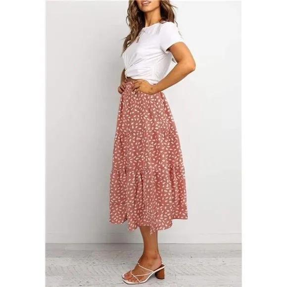 A-LINE Swing Midi Skirts Darkpink