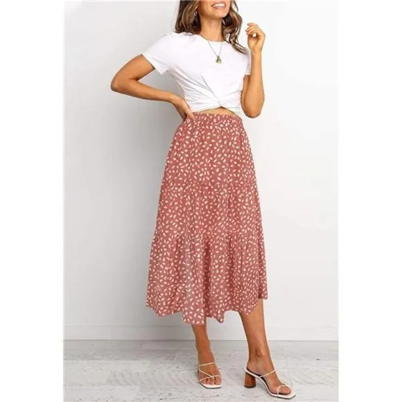 A-LINE Swing Midi Skirts Darkpink