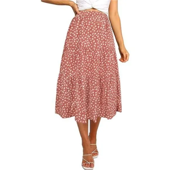 A-LINE Swing Midi Skirts Darkpink