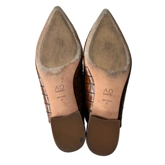 AD &amp; Daughters Jemma Croc Embossed Leather Mules Brown Size 8