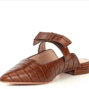 AD &amp; Daughters Jemma Croc Embossed Leather Mules Brown Size 8