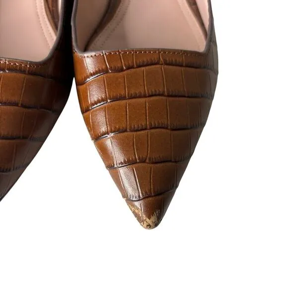 AD &amp; Daughters Jemma Croc Embossed Leather Mules Brown Size 8