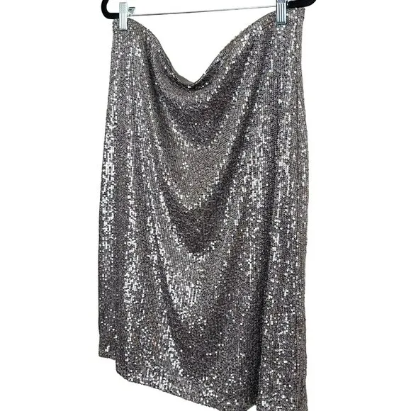 Adrianna Papell Sequin Skirt Charcoal Gray Size XL NWT