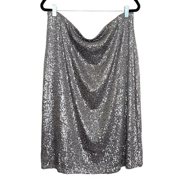 Adrianna Papell Sequin Skirt Charcoal Gray Size XL NWT