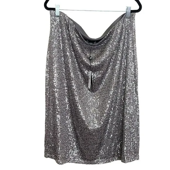Adrianna Papell Sequin Skirt Charcoal Gray Size XL NWT