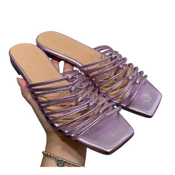 Aeyde Natasha Nappa Metalic Purple Sandals Flats sz 38