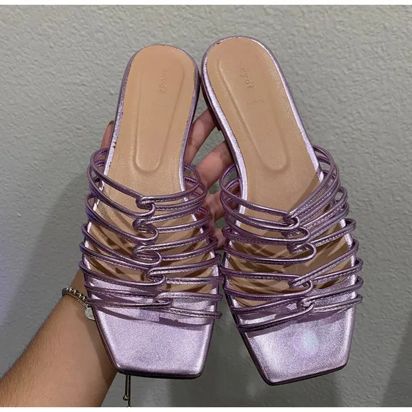 Aeyde Natasha Nappa Metalic Purple Sandals Flats sz 38