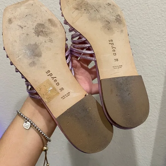 Aeyde Natasha Nappa Metalic Purple Sandals Flats sz 38
