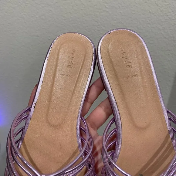Aeyde Natasha Nappa Metalic Purple Sandals Flats sz 38