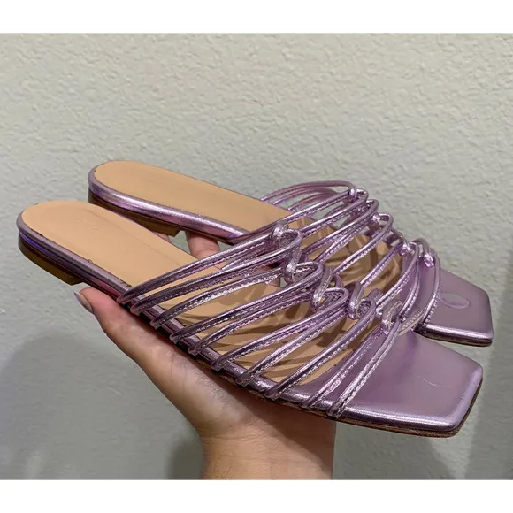 Aeyde Natasha Nappa Metalic Purple Sandals Flats sz 38