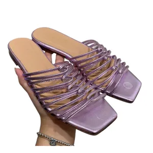 Aeyde Natasha Nappa Metalic Purple Sandals Flats sz 38