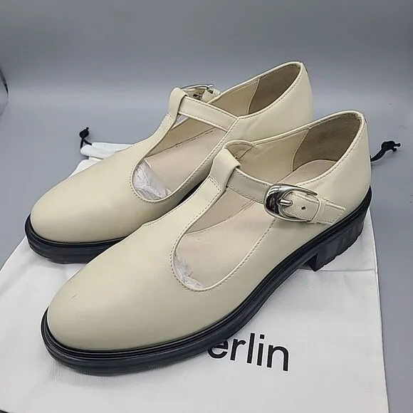 Aeyde Roberta Ivory Leather Mary Jane Loafers Shoes Women 39/ US 9