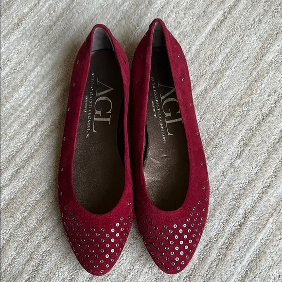 AGL Attilio Giusti Leombroni Suede Grommet Studded Ballet Flats Size US 9 | 39
