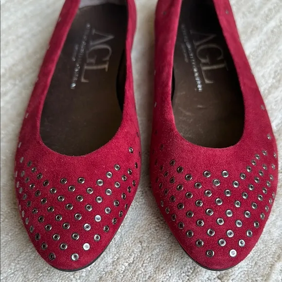AGL Attilio Giusti Leombroni Suede Grommet Studded Ballet Flats Size US 9 | 39
