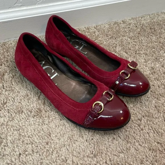 AGL Attilio Giusti Leombruni Monika Cap Toe Quilted Red Ballerina Italian Flats
