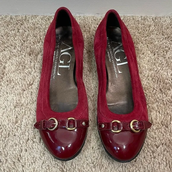 AGL Attilio Giusti Leombruni Monika Cap Toe Quilted Red Ballerina Italian Flats
