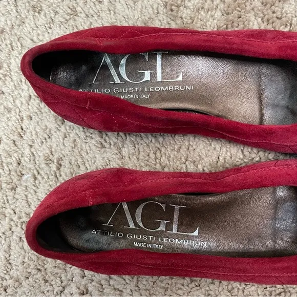 AGL Attilio Giusti Leombruni Monika Cap Toe Quilted Red Ballerina Italian Flats