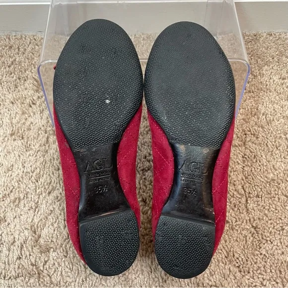 AGL Attilio Giusti Leombruni Monika Cap Toe Quilted Red Ballerina Italian Flats