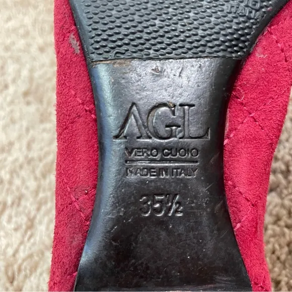 AGL Attilio Giusti Leombruni Monika Cap Toe Quilted Red Ballerina Italian Flats