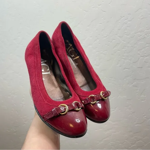 AGL Attilio Giusti Leombruni Monika Cap Toe Quilted Red Ballerina Italian Flats