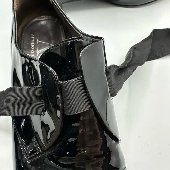 AGL Maggie Patent Leather Bow Tie Preppy Black Loafers Size 8.5 EU 39 Made In It